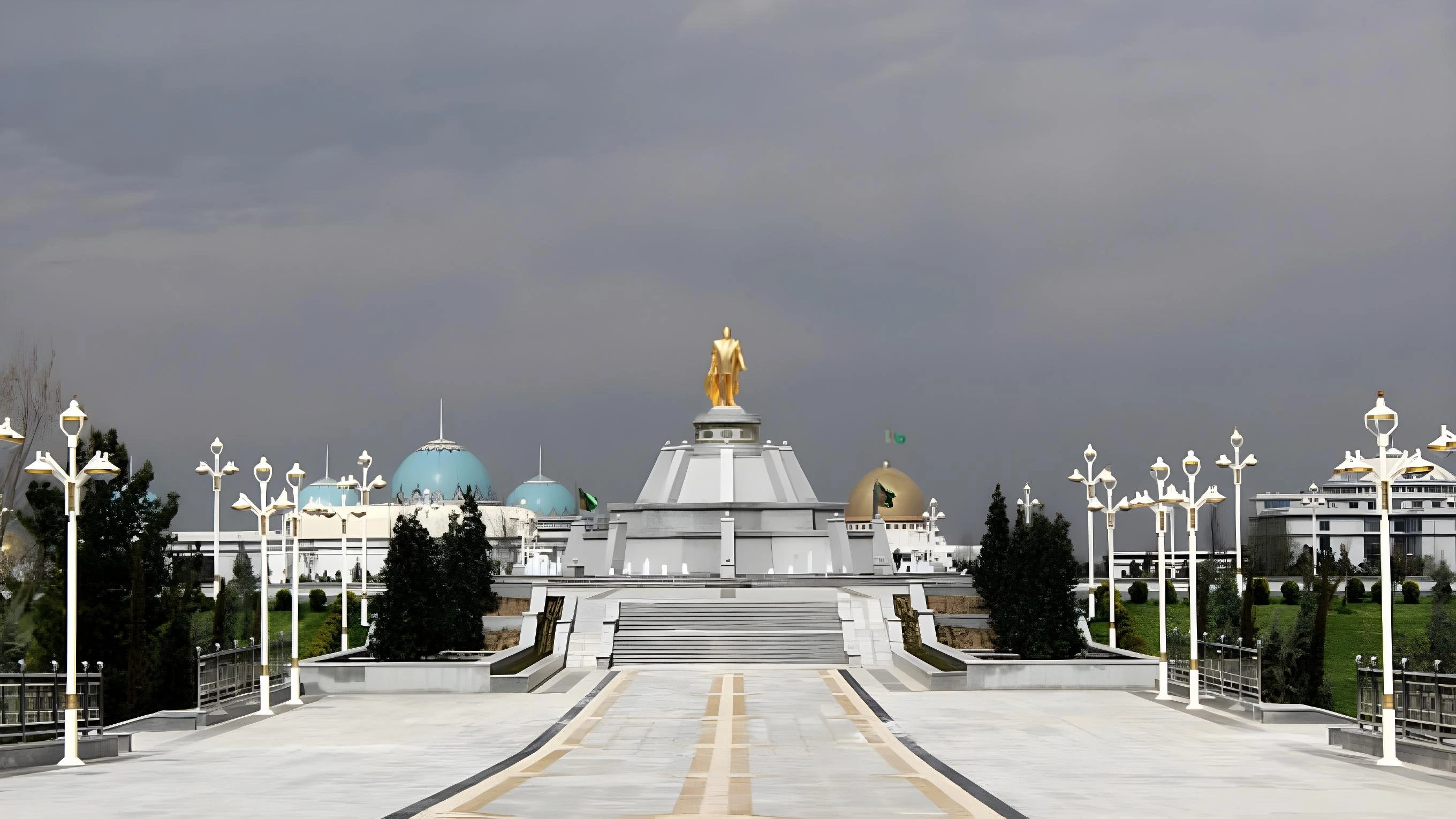 The Majestic Image of White Marble Buildings in Ashgabat City